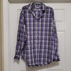 ❣️Jack Stone by Thomas Dean gray purple plaid button down shirt mens XL